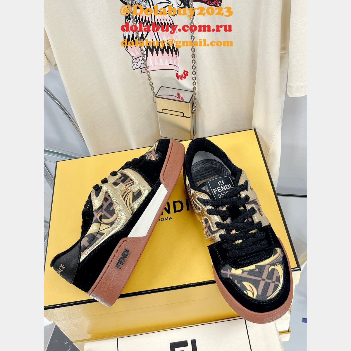hottest replica F**di x versace match tup f logo shoes