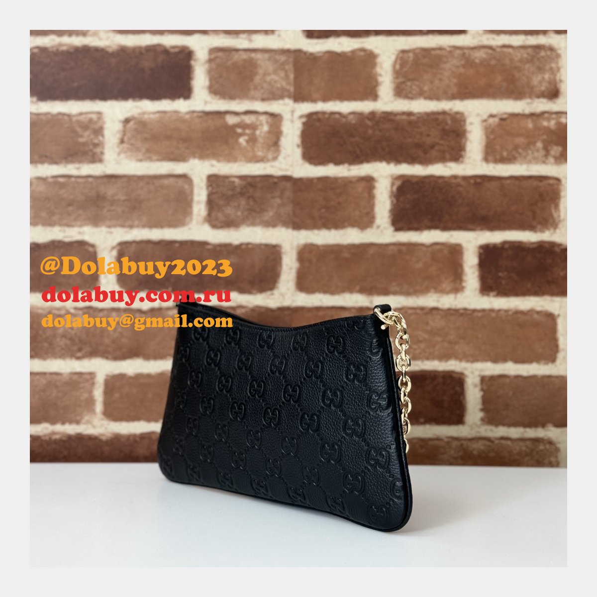 G*u*i designer fake gg emblem medium shoulder 815277 black bag