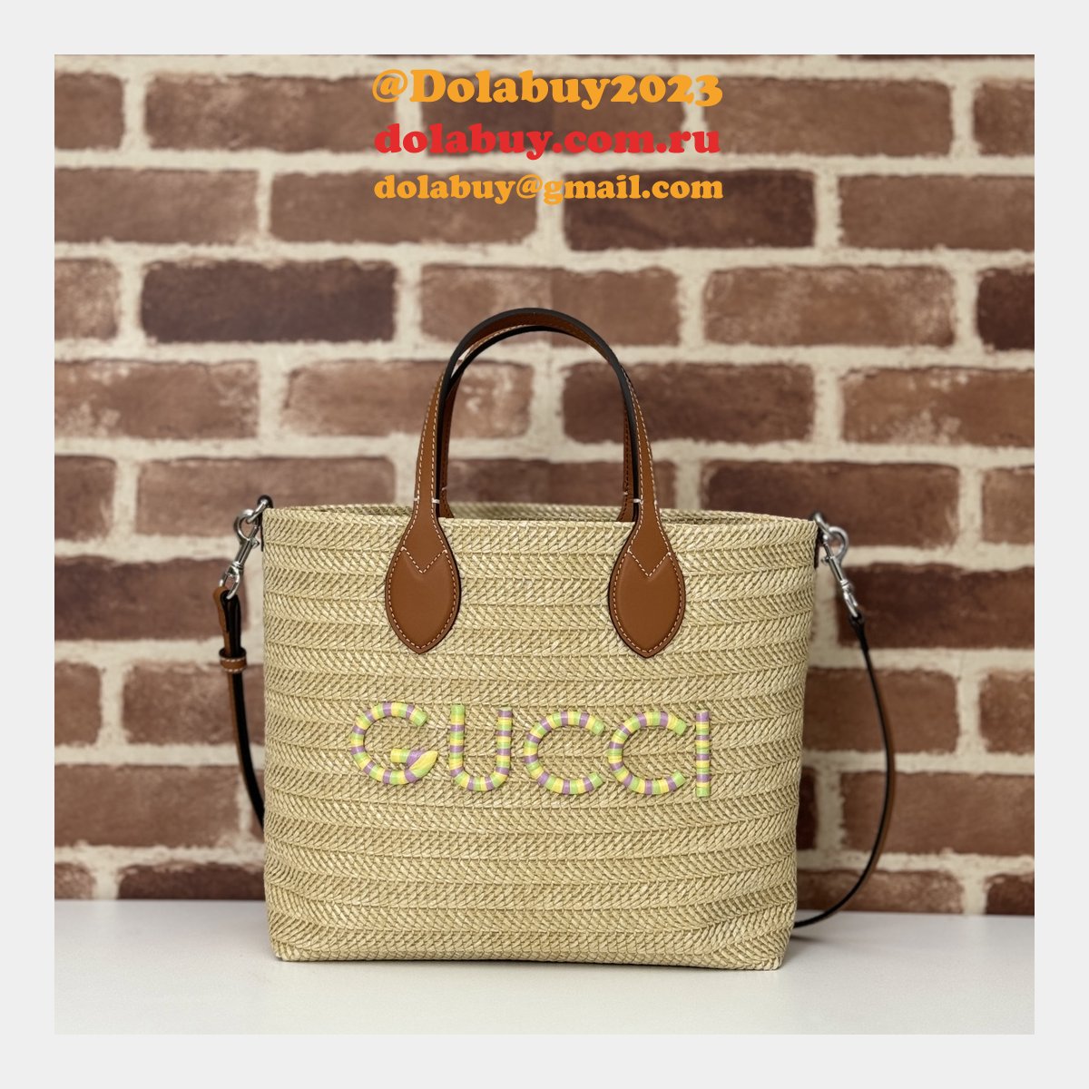 G*u*i replica 779671 tote women straw-effect natural straw effect raffia