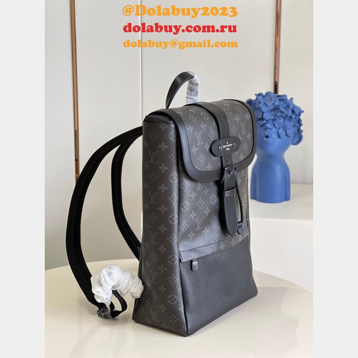 Wholesale Louis Vuitton 1:1 Replica m45913 Saumur Backpack Monogram Eclipse Canvas