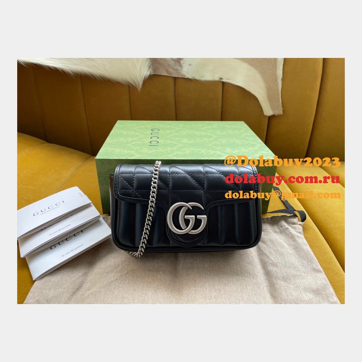 top quality G*u*i gg 476433 marmont matelassé leather super mini bag