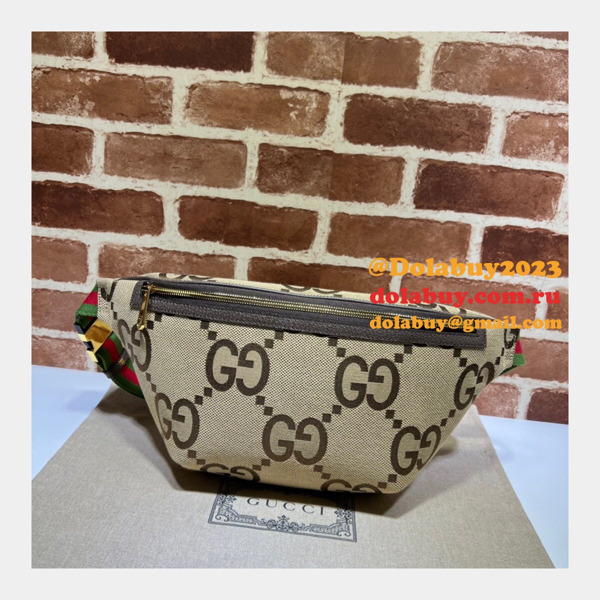 G*u*i fake 696031 jumbo gg belt bag in camel and ebony gg canvas