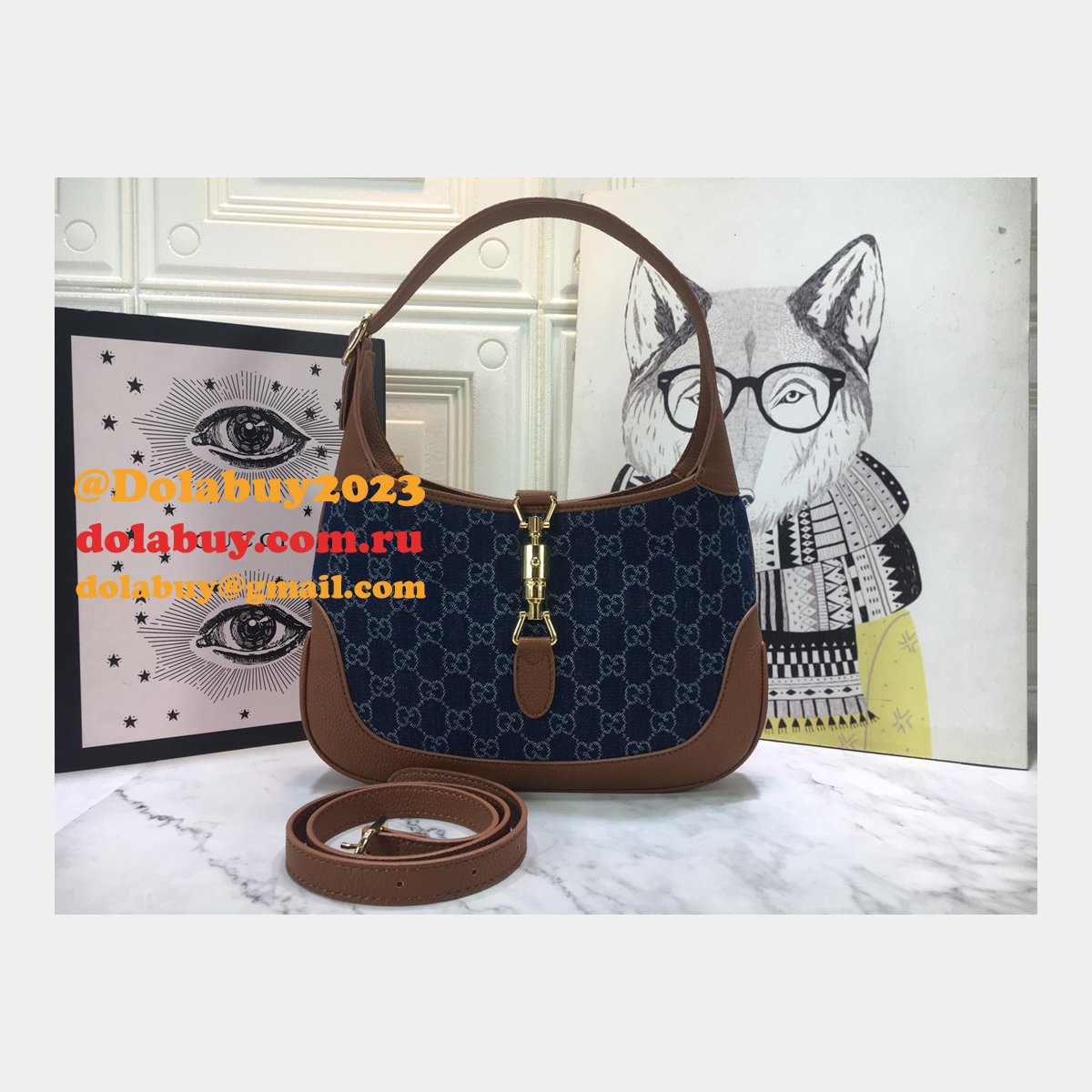 G*u*i 1:1 quality jackie 1961 small shoulder 636706 dark blue bag