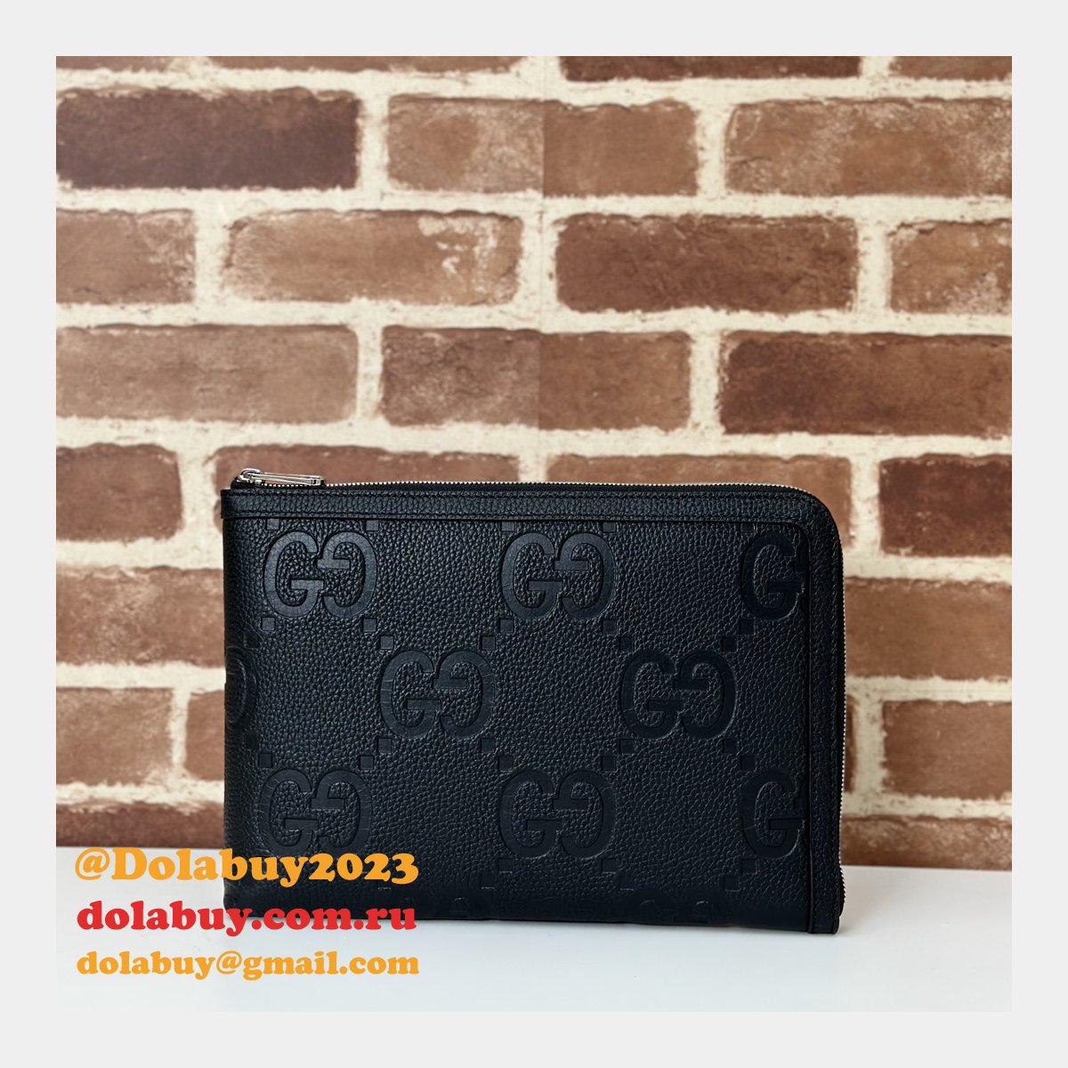 replicas G*u*i 794085 jumbo gg pouches travel document case mens black bag