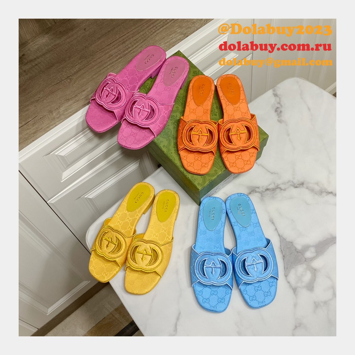 top quality G*u*i interlocking g cut-out sandal flat