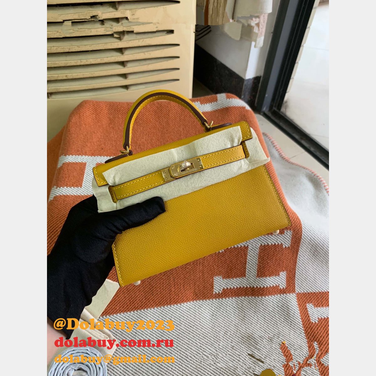 Replica Hermes Yellow Mini Kelly Handbag Epsom leather