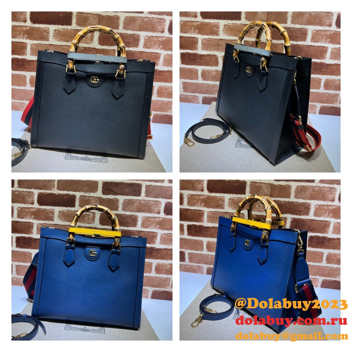 cheap G*u*i diana tote bag 678842 blue/black leather from china