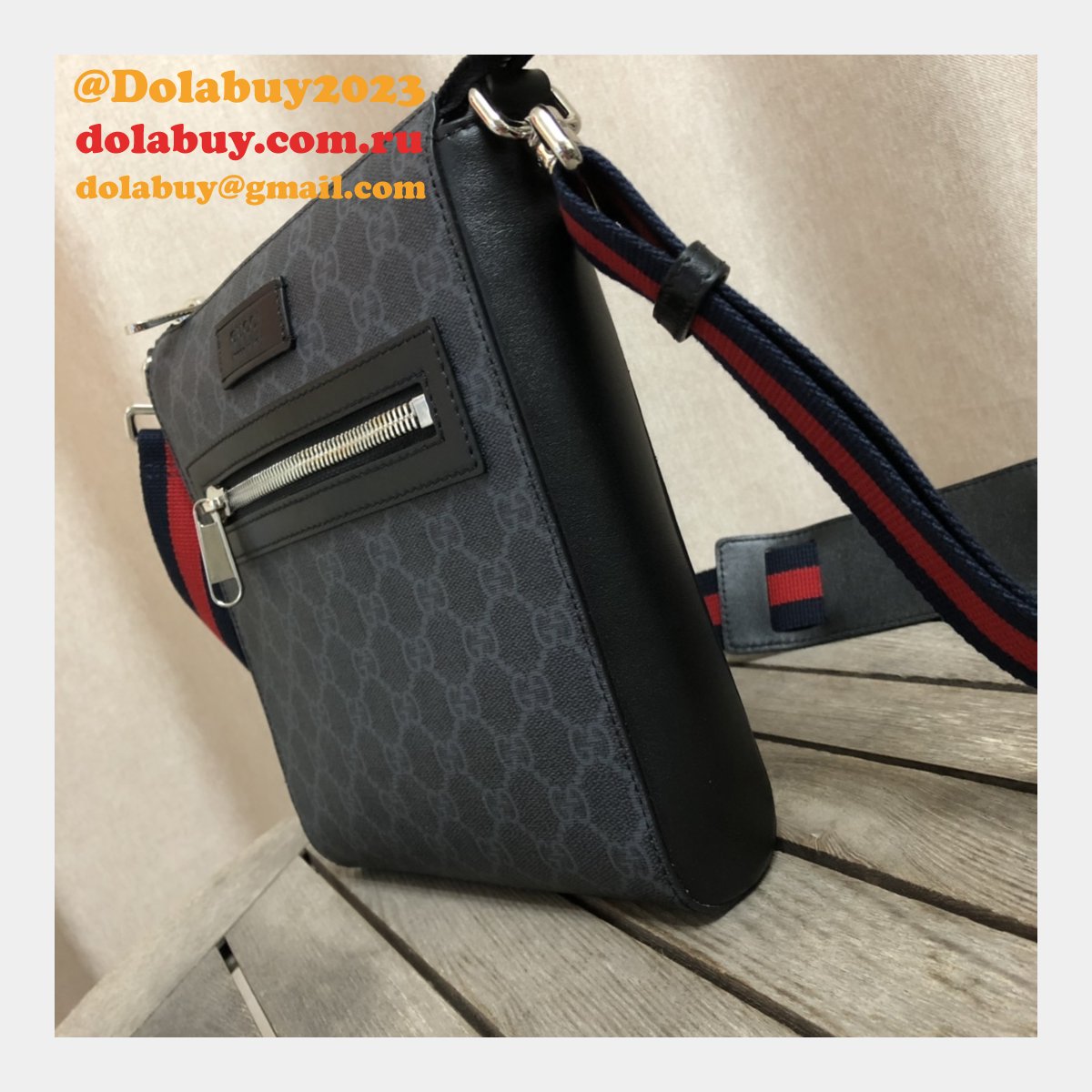 uk G*u*i fake black gg supreme small messenger 523599 bag