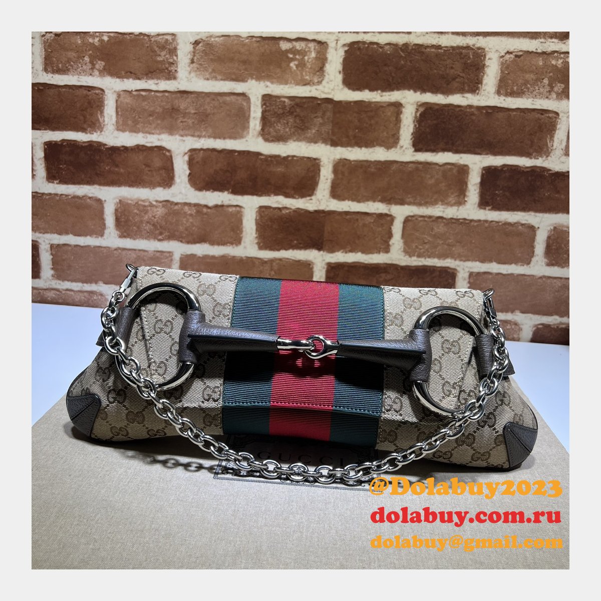 high quality G*u*i horsebit chain 764255 shoulder knockoff bag beige