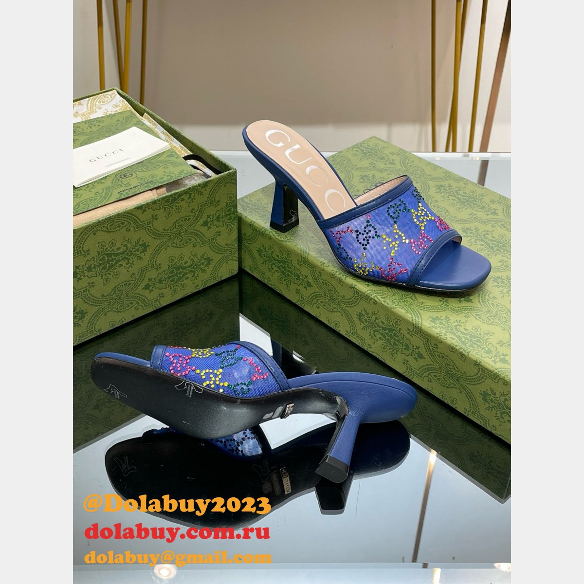 mid-heel slide sandal G*u*i monogrammed replica shoes