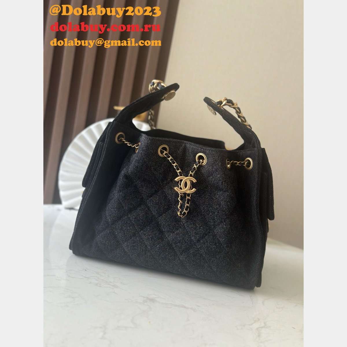 7 Star Best Replica Bags AS5293 Hobo Denim Black