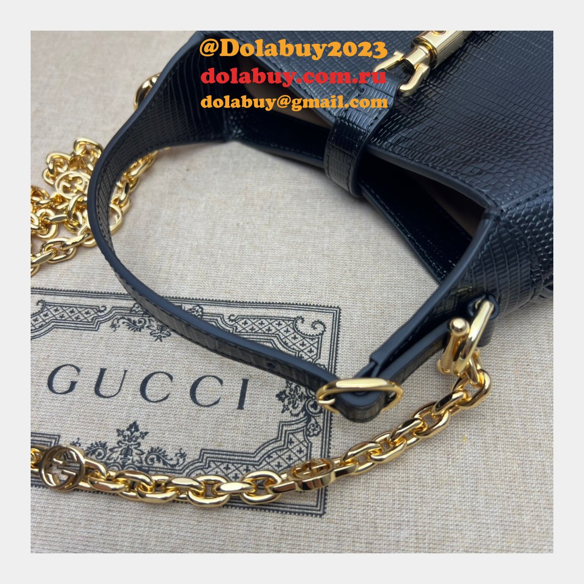 copy G*u*i designer jackie 1961 lizard 675799 black bag