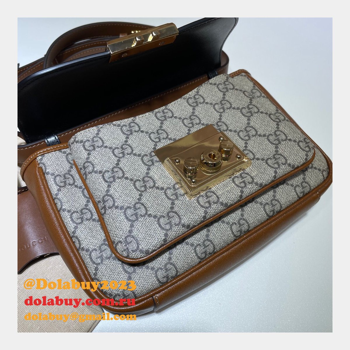 high quality G*u*i replica 658487 padlock mini bag in gg supreme canvas