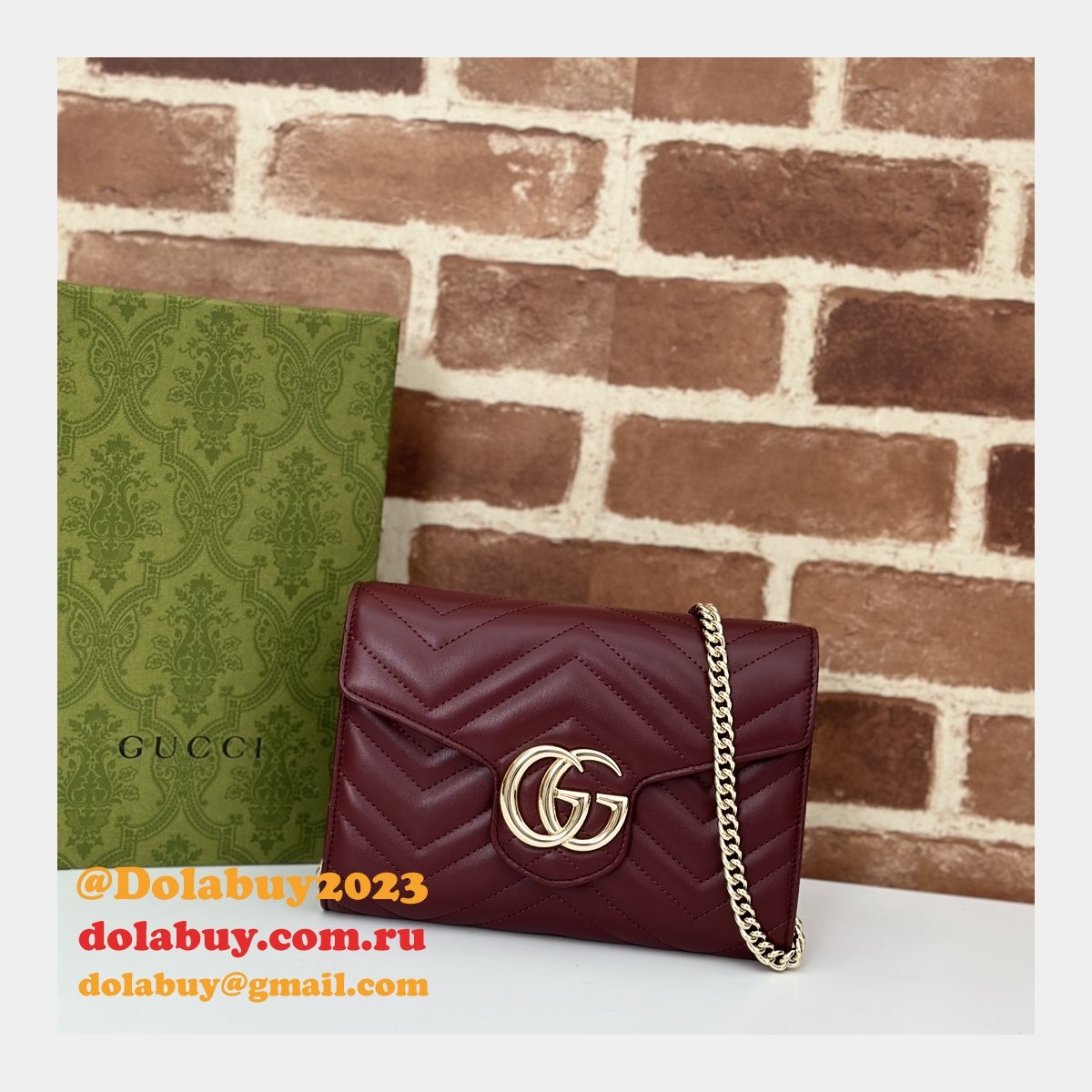 G*u*i fake gg marmont chain wallets 474575 red bag
