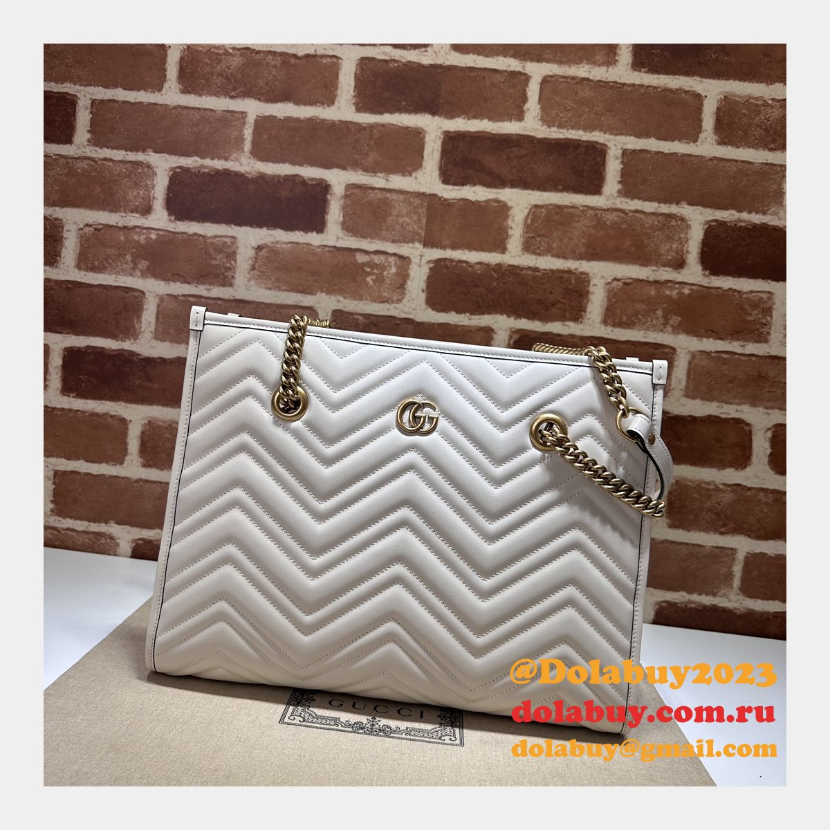 tote gg marmont white/black 779724 G*u*i replica bag