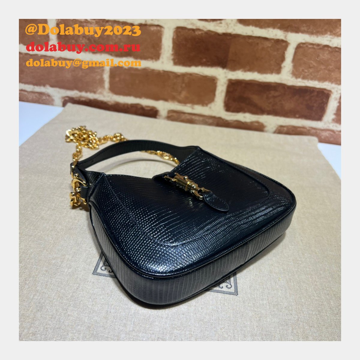 copy G*u*i designer jackie 1961 lizard 675799 black bag