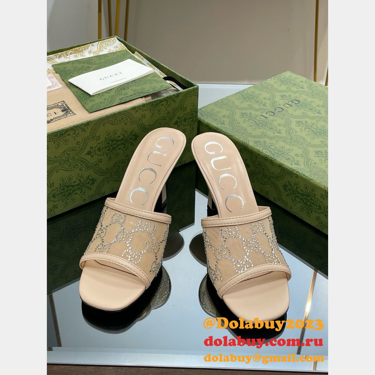 mid-heel slide sandal G*u*i monogrammed replica shoes