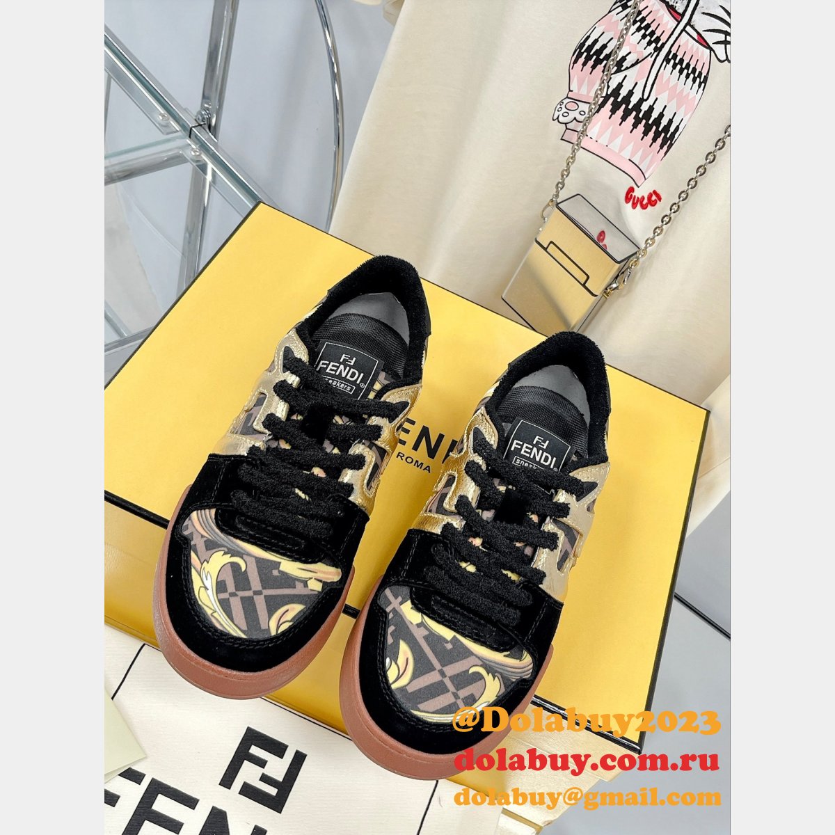 hottest replica F**di x versace match tup f logo shoes