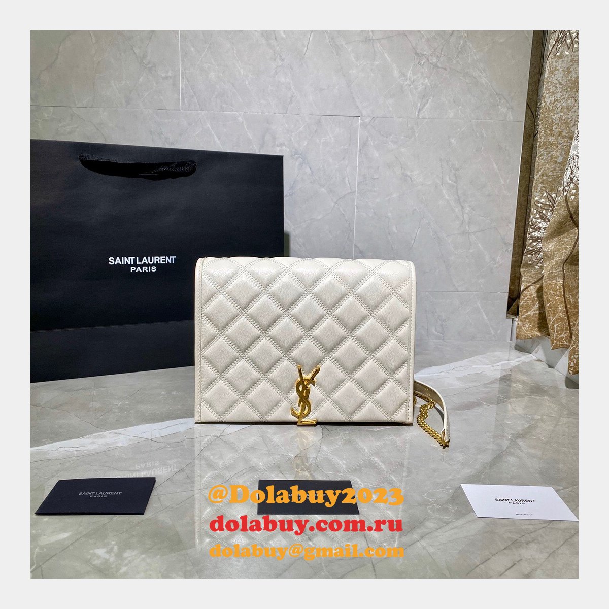 Replicas Saint Laurent Becky Large chain bag in quilted lambskin