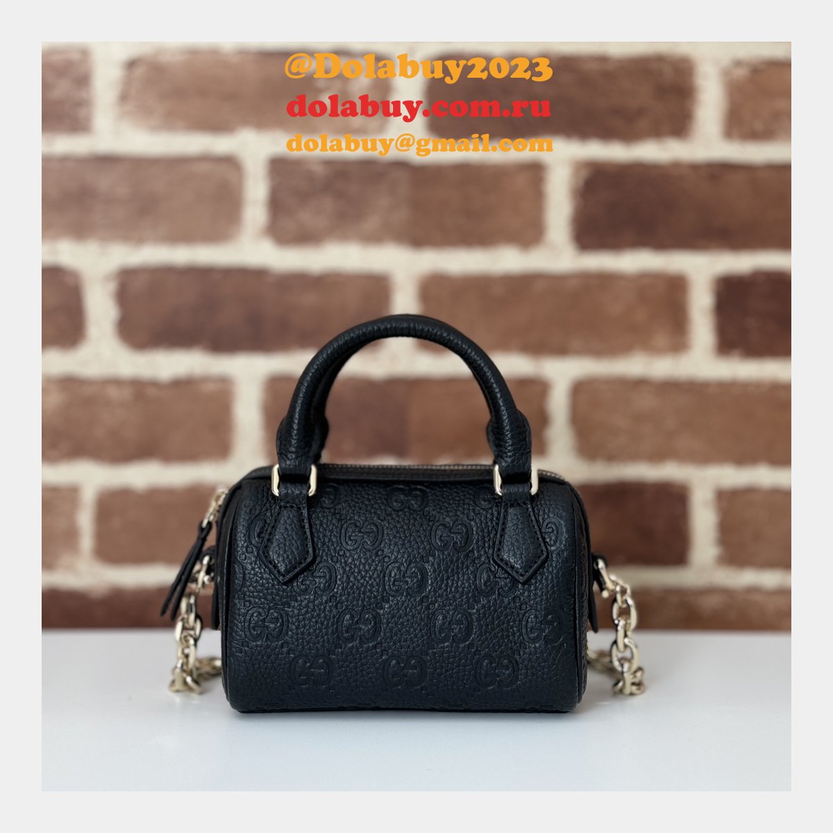 G*u*i duplicate gg emblem super top handle cheap 815256 black bag