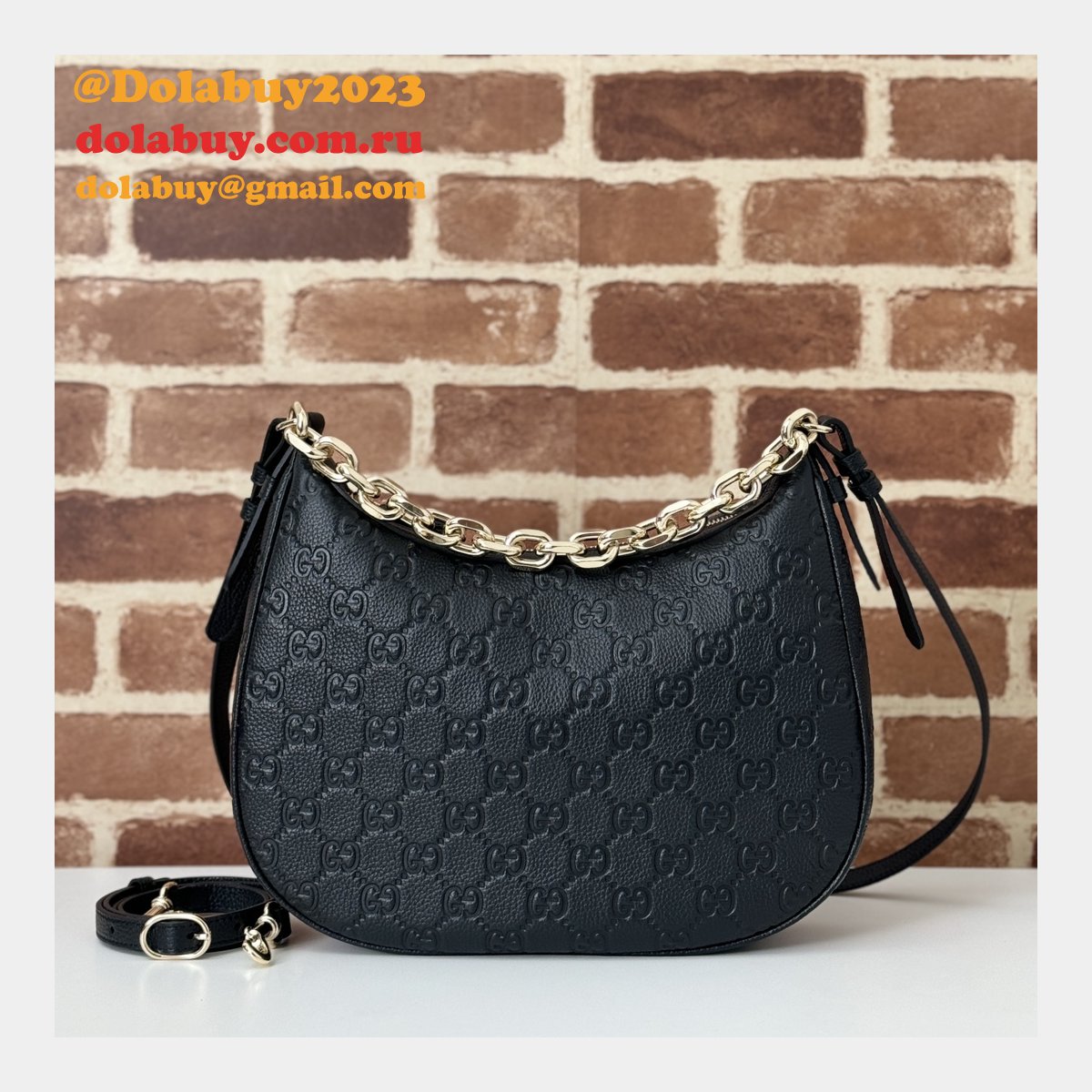 knockoff G*u*i gg emblem medium shoulder chain 820453 black bag